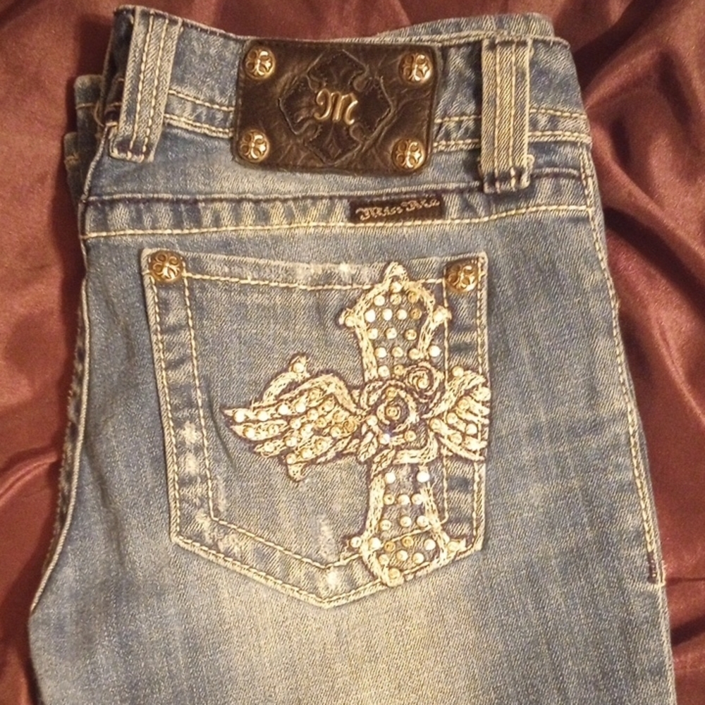 Miss Me Light Blue Jeans with White Rhinestone Embellishment